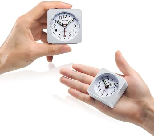 Peakeep Ultra Small, Battery Travel Alarm Clock with Snooze and Light | Silent No Ticking Analog Quartz Clock (Aquamarine)