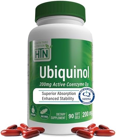 Health Thru Nutrition Ubiquinol 200mg 30 Softgels as Kaneka QH Reduced CoQ-10 | Stabilized - 3rd Party Tested | Enhanced Bioavailability | Cardiovascular & Mitochondria Function Support | Non-GMO | Reduced Form CoQ-10 Supplement, High Absorption, Cardiov…
