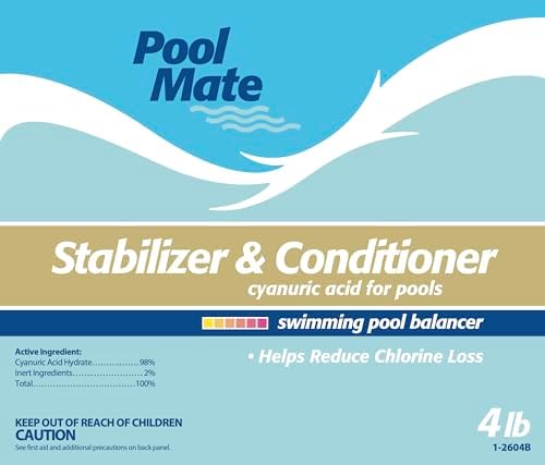 Pool Mate 4-Pounds Premium Pool Stabilizer and Conditioner | Chlorine Stabilizer, Concentrated Cyanuric Acid for Pools, Helps Chlorine Last Longer, 6oz raises CYA 10ppm per 5,000 gallons