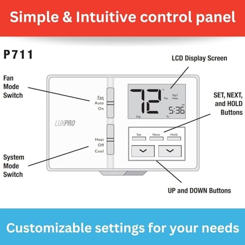 P711 7-Day Programmable or Non-Programmable, Easy-to-Use Thermostat | P711 Prog/Non-Prog, Digital Heating/Cooling Thermostat, Easy DIY Installation, Batteries Included