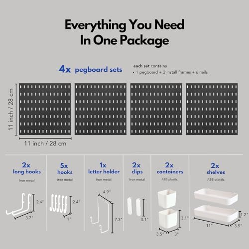 Keepo Peg Board Wall Organizer – Plastic Pegboard Panels, Modular Peg Board Storage System For Home Office, Craft Room, Gaming Setup (White