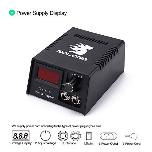 Solong Complete Tattoo Kit 4 Pro Machine Guns 54 Inks Power Supply Foot Pedal Needles Grips Tips Carry Case TK456-US（Machine color random）