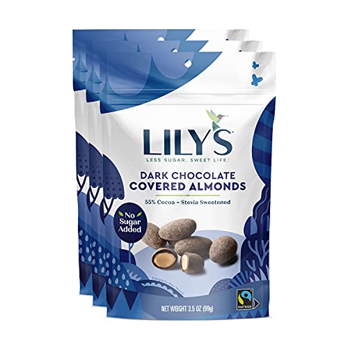 LILY'S Dark Chocolate Style No Sugar Added Covered Almonds Bag, 3.5 oz
