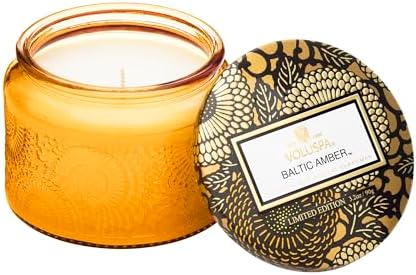 Voluspa Baltic Amber, Petite Candle Jar, 3.2 Ounce, 25 Hour Burn Time, Coconut Wax for Clean Burning, Handcrafted in the USA