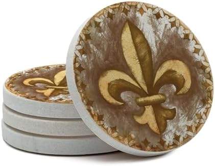 Thirstystone Absorbent Drink Coaster Set Fleur de Lis | 4" Diameter, Manufactured in the USA, Absorbent