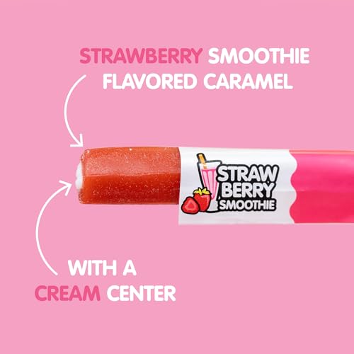 Goetze's Candy Strawberry Smoothie Cow Tales, 2.25 lb 36ct Canister | Chewy Strawberry Caramel and Cream Filling