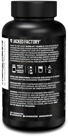 Jacked Factory Burn XT Black Thermogenic Fat Burner - Weight Loss Supplement, Appetite Suppressant, Nootropic Energy Booster | TeaCrine