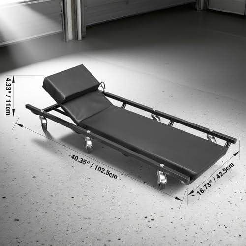BIG RED TR6452 Torin Rolling Garage/Shop Creeper: 40" Padded Mechanic Cart with Adjustable Headrest and 6 Casters, Red