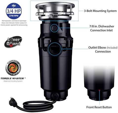 Waste Maid Garbage Disposal, Anti-Jam, Continuous Feed, 1/2 HP Standard | Anti-Jam Stainless Steel Food Waste Grinding System, Quiet Continuous Feed, Easy 3-Bolt Mount, 8-Yr Warranty 10-US-WM-158-3B