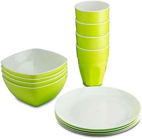 Reusable Plastic Dinnerware Set (12pcs) – Ideal For Kids. Fancy Hard Plastic Plates