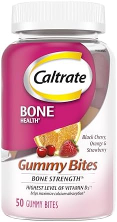 Caltrate Gummy Bites 600 Plus D3 Vitamin D and Calcium Supplement, 50 Count | Highest Level of Vitamin D3, Maximizes Calcium Absorption to Support Strong Bones and Daily Function