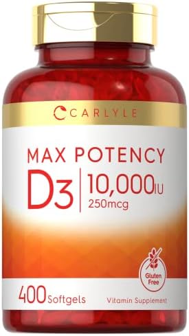 Carlyle Vitamin D3 10000 IU (250 mcg) | 400 Softgels | Value Size | Max Potency | Non-GMO, Gluten Free Supplement