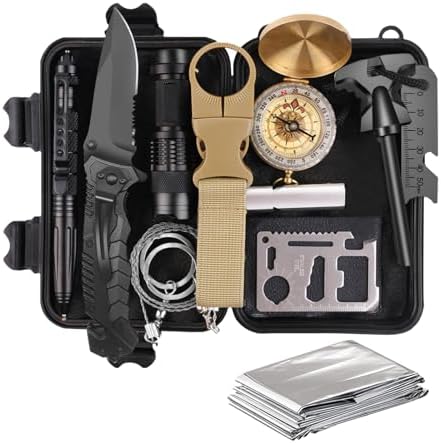 Survival Kit 14 in 1, Gifts for Men Dad Husband, Emergency Survival Gear and Equipment, Anniversary Birthday Gifts for Him Boyfriend, Hunting Fishing Camping Accessories