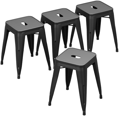 Changjie Furniture 18 Inch Stools Backless Industrial Metal Bar Stool Short Stackable Classroom Stools Metal Dining Chairs (18 inch, Matte Black)
