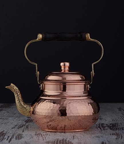 DEMMEX 1mm Thick Hammered Copper Tea Pot Kettle Stovetop Teapot, 1.6-Quart
