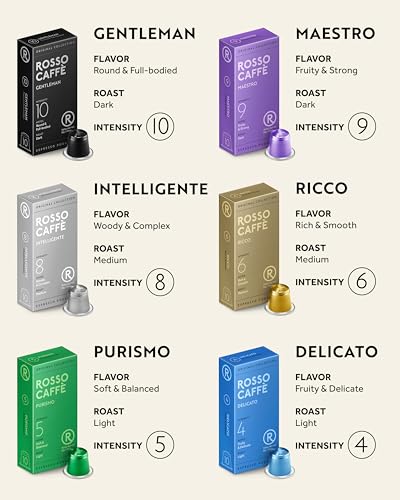 ROSSO CAFFÈ Espresso Pods for Nespresso Original Machines, Variety Pack 60 | Six Distinct Coffee Blends • Smooth to Intense Roasts • Rich Crema