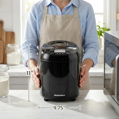 Elite Gourmet Programmable Bread Maker, 2 Lb, 3 Sizes, 19 Presets, Black