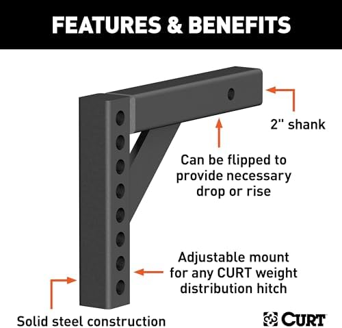 Curt Manufacturing 17120 Adj Hitch Bar 12 in X 5 625 in W/8 875 in Rise