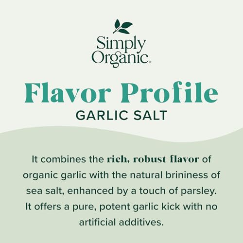 Simply Organic, Garlic Salt Organic, 4.7 Ounce | Perfect Blend of Salt, Garlic and Parsley for any Savory Dish