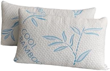 ComfySleep Queen Size 2 Pack Rayon Made from Bamboo Pillows for Sleeping, Cooling Shredded Memory Foam Adjustable Bed Pillow with
