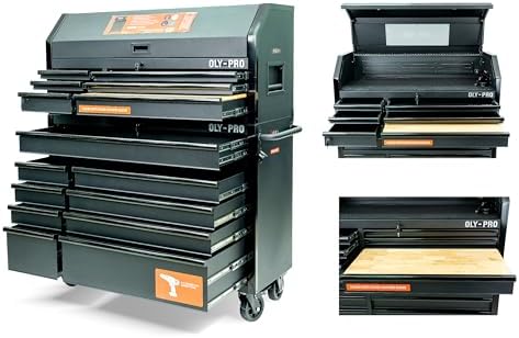 Olympia Tools 72 inch Heavy Duty Mobile Tool Chest Tool Box, with Solid Wood Top Workbench, 15-Drawer Rolling Tool Chest, Tool Storage Organizer for Garage, Workshop, and Home, Black