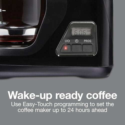 Proctor Silex Digital & Programmable FrontFill 12 Cup Drip Coffee Maker | Glass Carafe | Compact | Auto Shutoff | Black & Silver | 43685PS