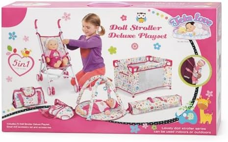 Liberty Imports 5-in-1 Baby Doll Stroller Playset with Doll Included, Foldable Stroller, Playard Playpen, Activity Play Mat, Baby Carrier & Travel Bag
