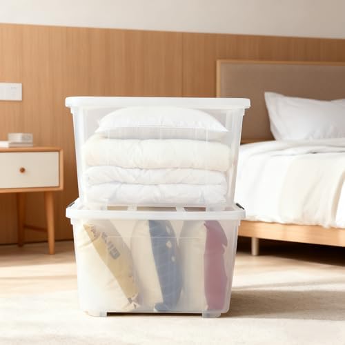 30L Plastic Storage Bin with Lid, Stackable Clear Container