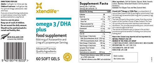 Xtendlife Omega‑3 Fish Oil + CoQ10 Supplement, 30 Day Supply | 1100mg DHA & EPA for Heart, Brain & Joint Support – with Ubiquinol CoQ10, Astaxanthin & Lycopene