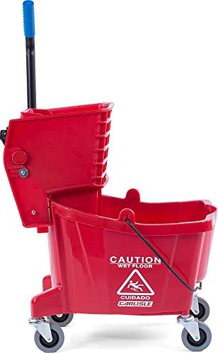 Carlisle FoodService Products 26 Qt Mop Bucket with Side Wringer, Yellow | 18.5 x 16.5 x 16.5 Inches, 34.25-Inch Handle Height, 50,000-Cycle Wringer, Non-Marking Casters, Assembly Required
