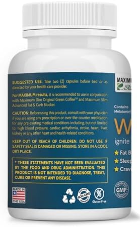 Maximum Slim Nighttime Weight Support – Gentle Fat Burning & Sleep Aid – African Mango, Resveratrol & Green Tea – Non-GMO, Vegan, 60 Capsules