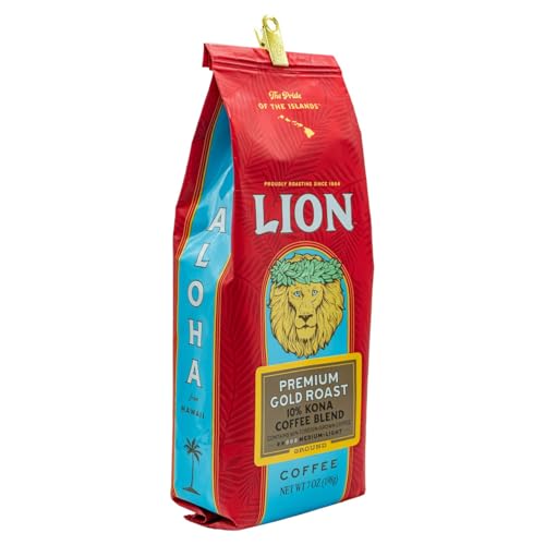 Lion Coffee 24K Gold Roast 100% Kona Ground Coffee, Medium-Light Roast, A Taste of Aloha - 7 Ounce Bag