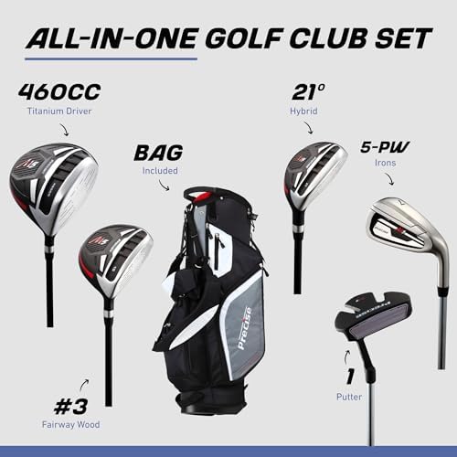 Precise - Men's Golf Club Set | 460cc titanium driver, 14-piece complete bag, fairway wood & hybrid, irons through wedge, putter, stand bag, left/right