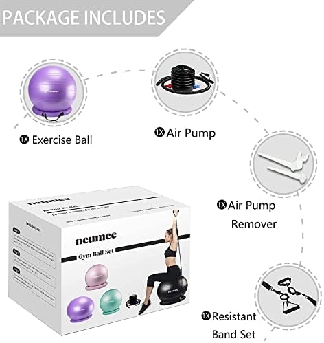 Yoga Ball Chair with 65cm Exercise Ball & 2 Resistance Bands, Stability Base for Home Office, Yoga, Pilates & Fitness, Balance Ball for Posture