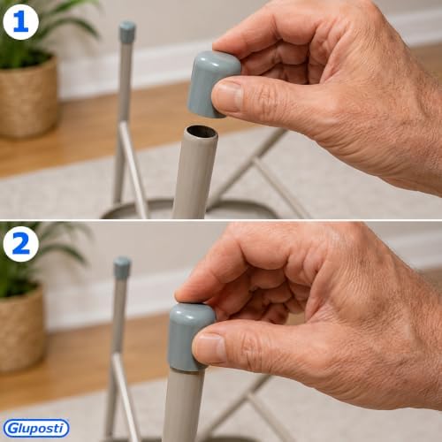 Folding Chair Leg Caps Gray 7/8 Inch (12 Pack) - Heavy Duty Nylon Chair End Caps, Non-Marring Round Hardwood Floor Protectors