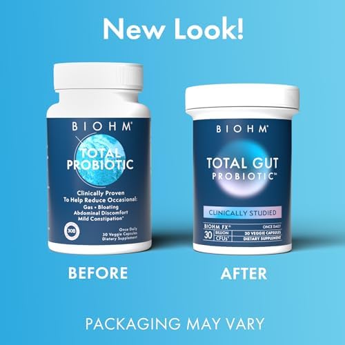 BIOHM Total Probiotic, 30 Billion CFU Daily Probiotics for Women & Men (30 Count) Helps Reduce Occasional Gas & Bloating