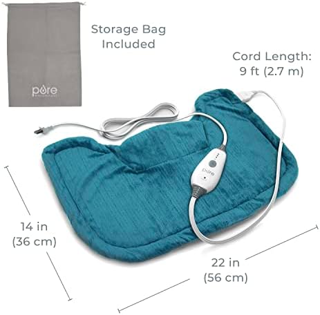 Pure Enrichment PureRelief Neck & Shoulder Heating Pad - 4 Heat Settings, Auto Shut-Off, Universal Fit, Magnet Closure, Soft Micromink, Storage Bag, 5-Year Warranty, Machine Wash (Turquoise Blue)