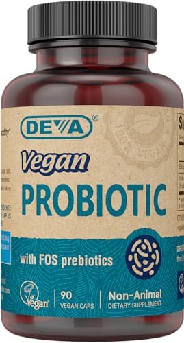 Deva Vegan Probiotic with FOS Prebiotics Supplement - 2 Billion CFU with 100 MG of Prebiotics Per Serving for Men & Women - Non-Dairy Gluten Free - Naturally Shelf Stable - 90 Capsules