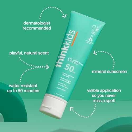 Thinkkids Kids Sunscreen SPF 50+, Mineral Formula, Water Resistant, 3 Fl Oz