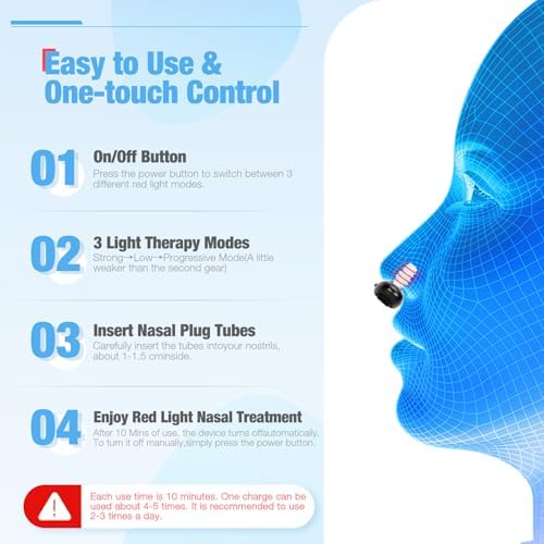 Red Light Nasal Therapy Device, Three Light Therapy Modes, Portable Red Light Therapy for Nose