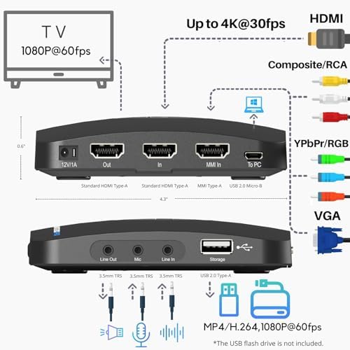 Box Pro, 1080p@60fps Video Recorder, DVR with HDMI Capture, Playback on TV. RCA/YPbPr/VGA to Digital Converter. Schedule Recording. No PC Required.