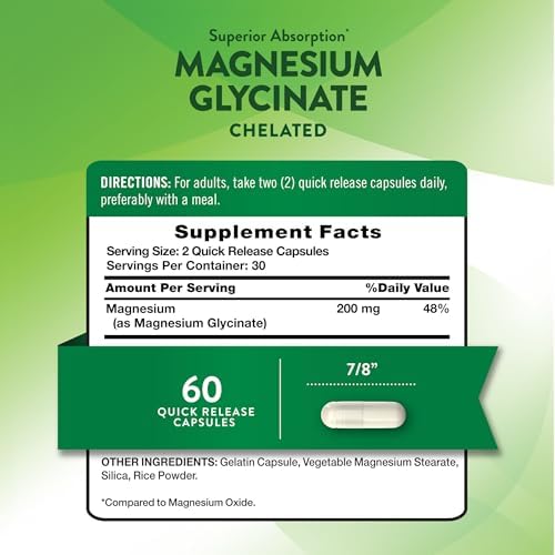 Nature's Truth Magnesium Glycinate Capsules | 200mg | 60 Count | Chelated Superior Absorption Formula | Non-GMO & Gluten Free Supplement