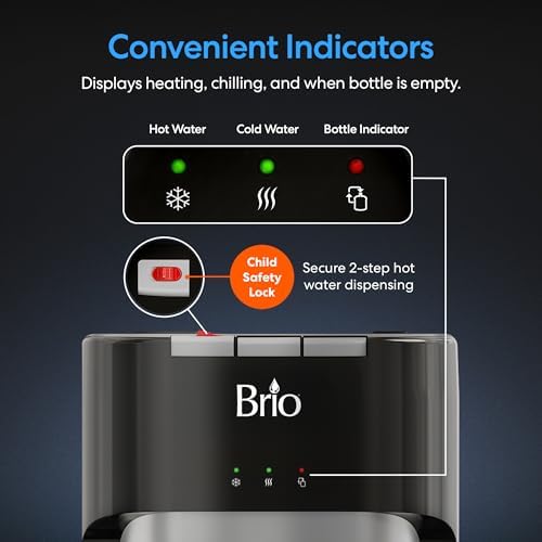 Brio Bottom Loading Water Cooler Dispenser for 5 Gallon Bottles - 3 Temperatures with Hot, Room & Cold Spouts, Child Safety Lock