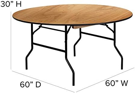 Flash Furniture 5' Round All-Occasion Wood Folding Event Table, Portable Folding Banquet Table with Wooden Top, Natural/Black