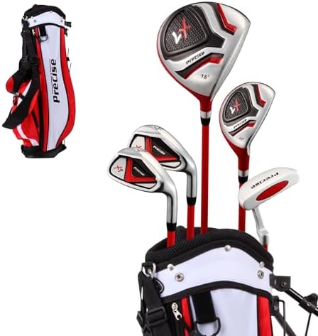 Precise - Kids Golf Club Set | Lightweight graphite shafts, hybrid & irons, putter, stand bag included, for boys and girls, ages 3-12, left/right hand