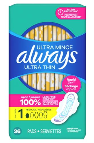 Always Pads Ultra Thin Size 1-36 Count Regular, 36 Count(Pack of 3)