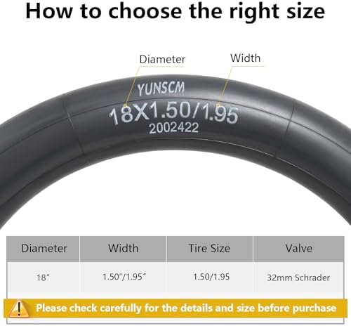 YUNSCM 2-PCS 18'' Bike Tubes 18x1.50/1.95-1.75/2.25 Heavy Duty 18" Bicyle Tubes Schrader Valve for 18x1.50/1.75/1.95/2.125/2.20/2.25 Bike Bicycle