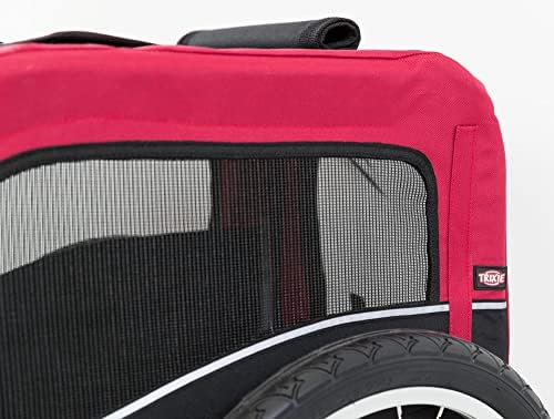 TRIXIE Medium Dog Bike Trailer - Foldable Pet Bicycle Trailer for Dogs up to 48lbs – Features Quick Fastening Wheels, 2 Doors, Safety Leash & Waterproof Carrier - 50 x 25 x 26.5in - Black/Red