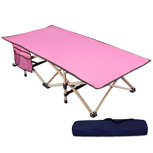 REDCAMP Extra Long Kids Cot for Camping 2-7 Years, Portable Travel Toddler Cot Bed with Carry Bag, Lightweight for Outdoor Indoor Home, Blue 53''x26''