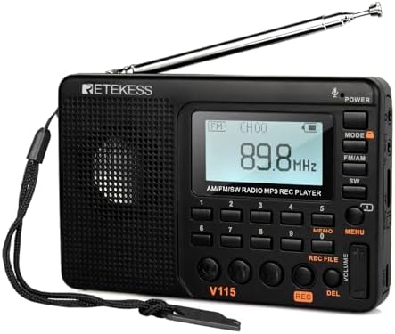 Retekess V115 Shortwave Radio, Digital Radio AM FM | for Camping, Shortwave Receiver, 1000mAh Rechargeable Battery, Presets, TF/AUX Playback